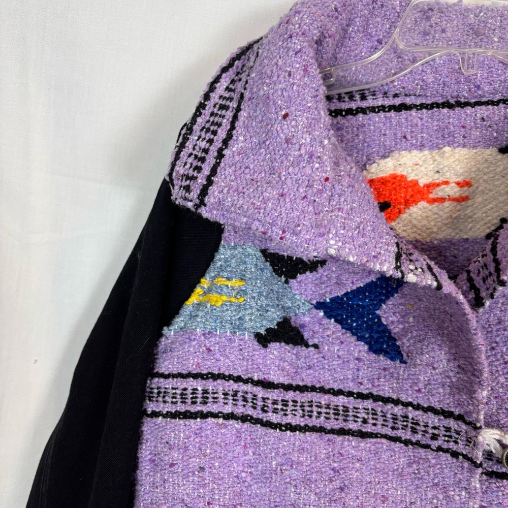 L-3X Lavender Jacket with Fish Imagery and Black Denim Sleeves Handmade - Picture 5 of 14